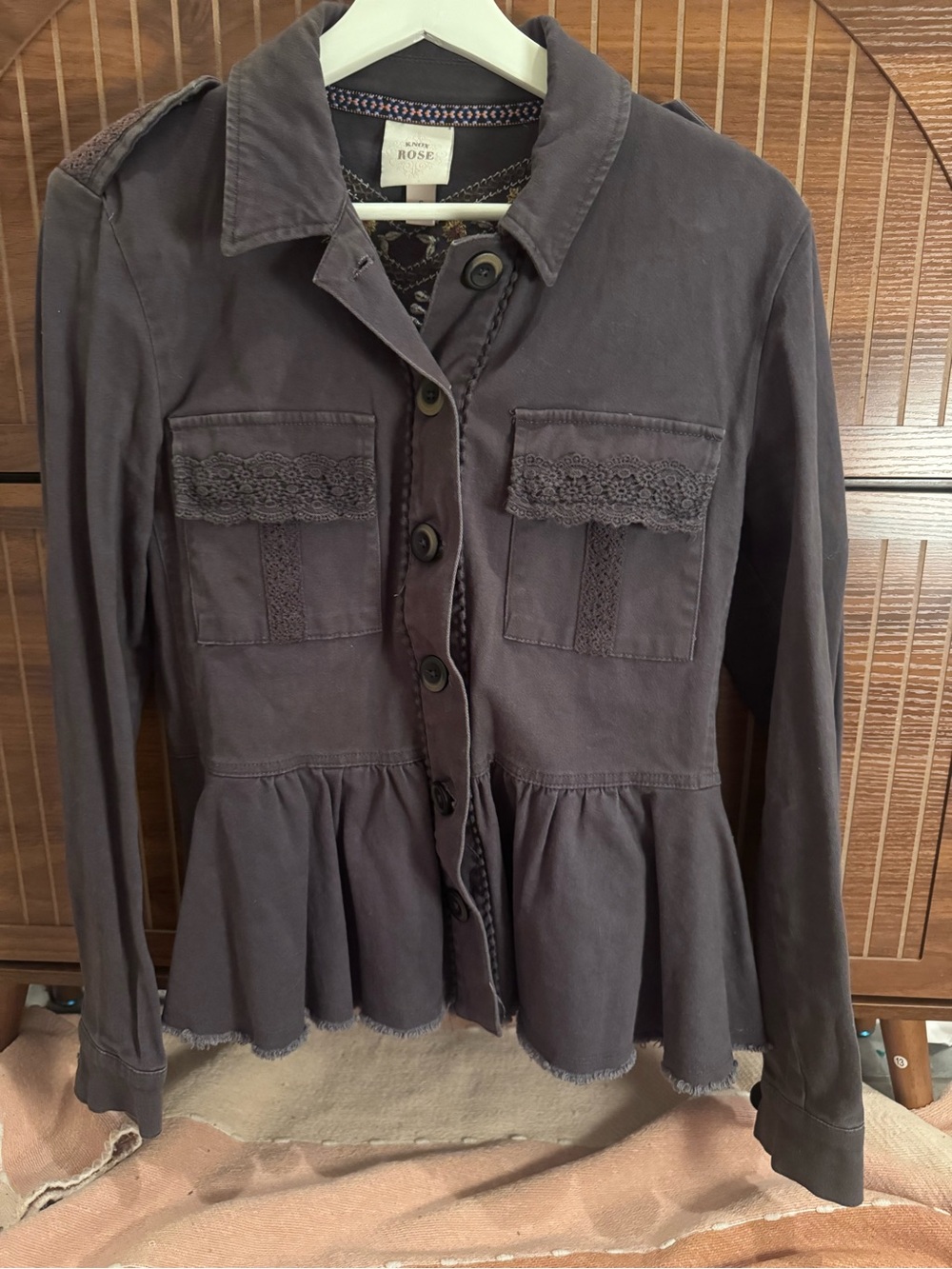 Knox Rose Dark Gray Peplum Button-Front Jacket